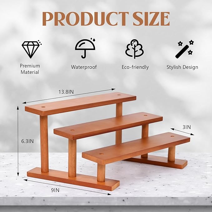 3 Tier Wooden Display Riser Stand Perfume Organizer, Dessert Table Display Set, Solid Wood Food Display Stands for Party, Bamboo Rustic Solid Wood Shelf for Cupcakes, Perfume, Cologne, Spiece-CasaMuseHome