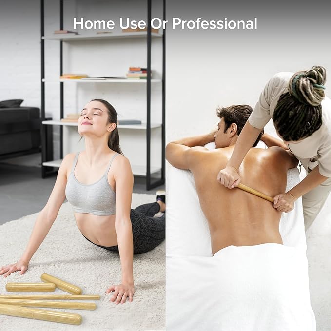 4PCS Solid Bamboo Massage Sticks & Guasha Set with Roller/Stick - 100% Bamboo Therapy Tools for Neck/Arm/Back/Legs/Full Body, Deep Tissue Massage, Muscle Relaxation, Body Shaping, Fatigue Relief-CasaMuseHome