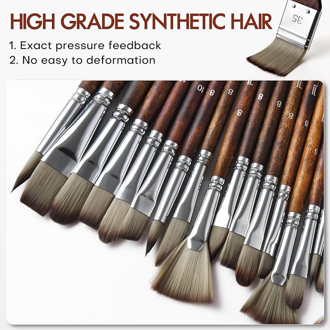 25pcs Paint Brush Set, Fuumuui Acrylic Paint Brushes, Professional Artist Series with Wide Flat, Filbert, Fan, Dagger, Cat Tongue, Round, Angle, Rigger for Oil, Acrylic Canvas Paintings, Face Painting-CasaMuseHome