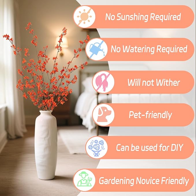 4Pcs Fake Flowers Blossom Branches Artificial Flowers for Indoor Decor, Faux Long Stem Realistic Indoor Plants for Vase Wedding Home Office Bedroom Party Table Centerpieces Decor-CasaMuseHome