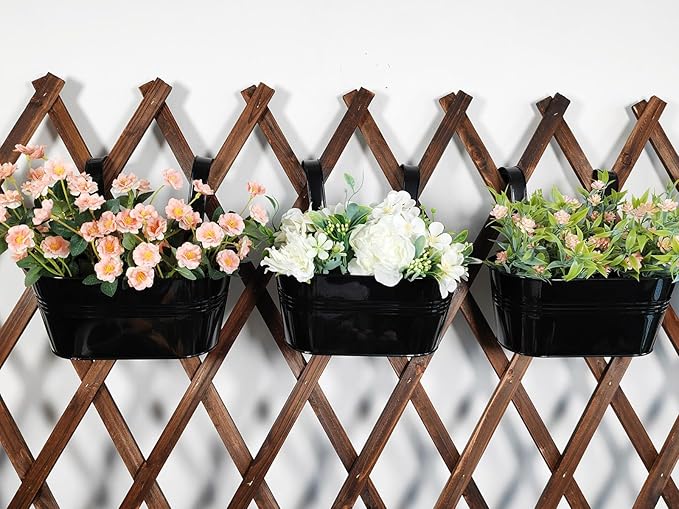4 Pack Metal Hanging Planter for Outdoor Plants, 10 Inch Black Fence Planters Railing Pots for Garden Patio Balcony Decor, Flower Bucket with Detachable Hooks (Black, 4Pcs)-CasaMuseHome