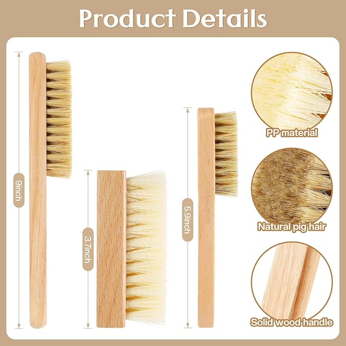 3 Pcs Wood Laundry Stain Brush Stain Remover Brushes with Boar Bristle Small Stain Brush for Clothes for Scrubbing Stains from Furniture Fabric Leather(3 Pcs D)-CasaMuseHome
