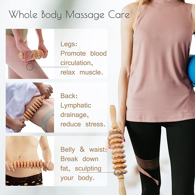 2pcs Wooden Massage Roller Wood Therapy Massage Tools Body Shaping，Anti Cellulite Wood Roller Masssager，Manuel Wooden Fascia Massage Roller，Wood Body Sculpting Tools，Wood Body Massage Roller-CasaMuseHome