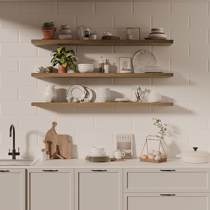 48 Inch Floating Shelves, 8 Inch Deep Floating Shelves for Wall, Hanging Shelf with Invisible Brackets, Wall Mounted Display Shelves for Bathroom, Bedroom, Living Room,3 Tier-CasaMuseHome