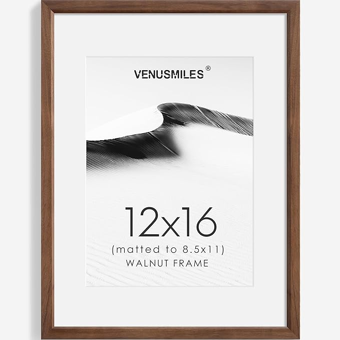 12x16 Picture Frame Natural Solid Walnut Photo Frames with 8.5x11 Removable Mat Wall Hanging Large Handcrafted Frame with HD Plexiglass Wall and Tabletop Display Large Poster Frame-CasaMuseHome