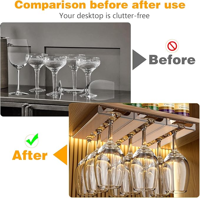 4 Pcs Wine Glass Holder Under Cabinet,Plastic Stemware Rack Punch-free Hanger Under Counter for Bar,Kitchen and Restaurant(Brown)-CasaMuseHome