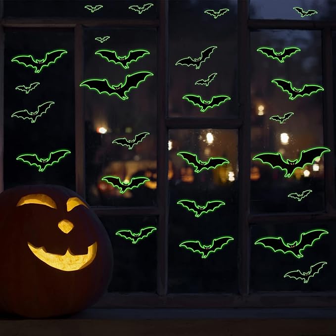3 Sheets Glow in The Dark Halloween bat Decals Luminous Halloween bat Stickers Removable Bat Wall Decor Glowing Window Clings for Scary Halloween Theme Party Decorations-CasaMuseHome