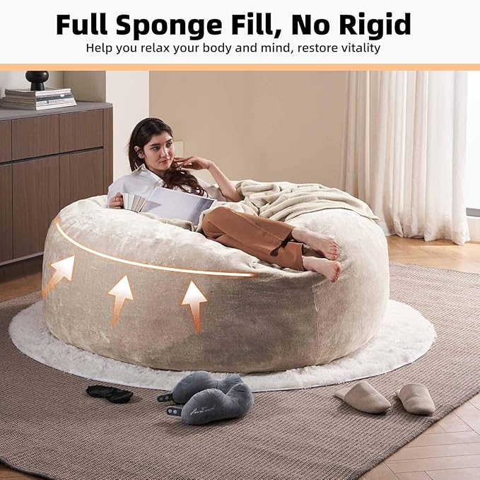 6FT,Oversized Bean Bag Chairs for Adults,Giant beanbag with Filler Included，Fluffy Memory Foam,Soft and Comfy Corduroy Fabric,Gaming Chairs Suitable for Living Room and Bedroom (Apricot, 6 Foot)-CasaMuseHome