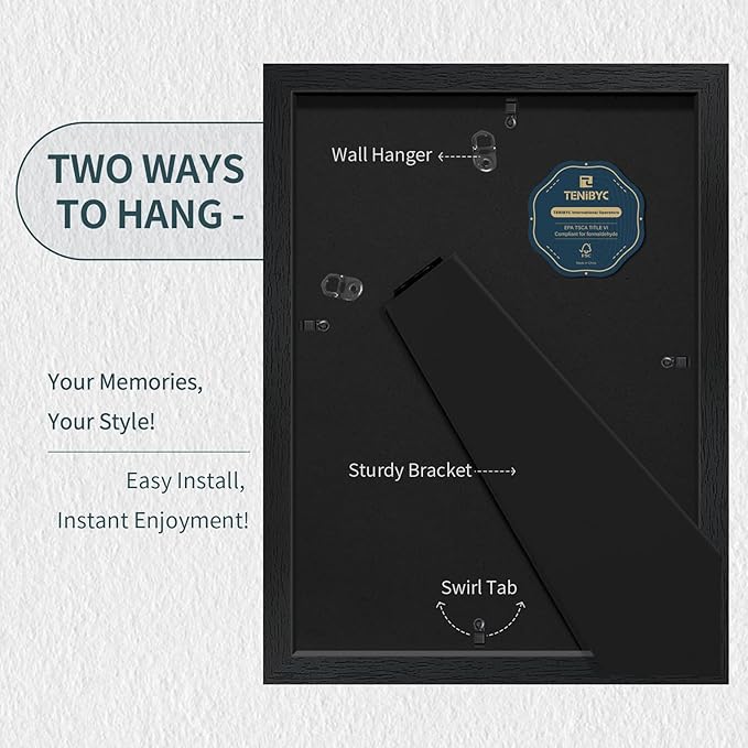 9x12 Frame 3 Pack - Black Woodgrain, 9 x 12 Picture Frame with HD Tempered Glass, Table or Wall Display-CasaMuseHome