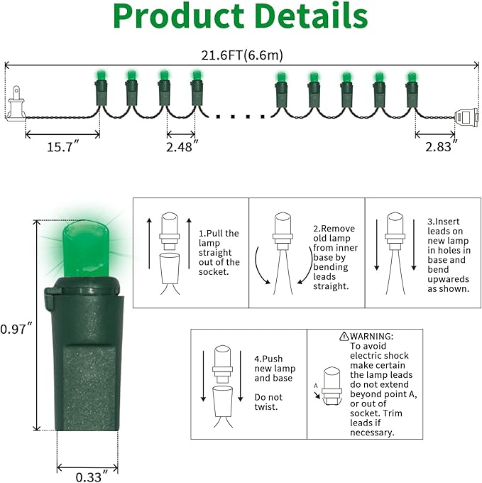 100 Count Green- String Lights - 21.6FT LED Christmas Lights, Mini led Lights for Indoor Outdoor Home Holiday Party Wedding Independence Day Decoration-CasaMuseHome