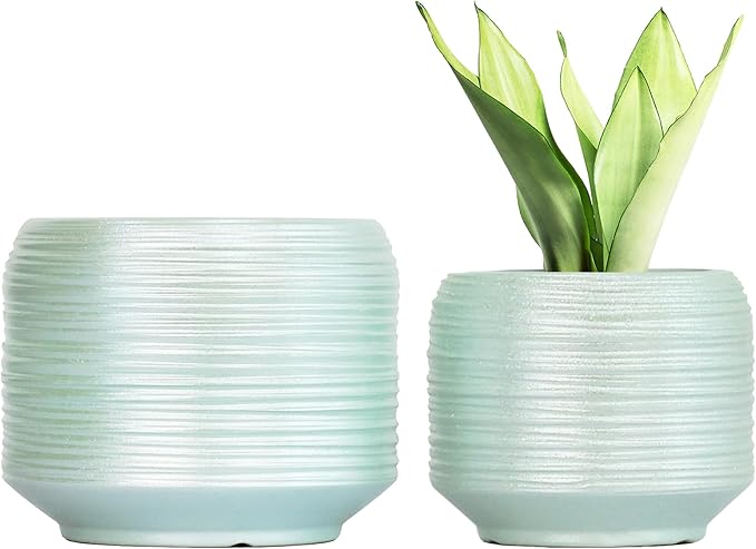 8 Inch + 6 Inch Ceramic Plant Pots Indoor with Drainage – Flower Pot Set, Decorative Indoor Planters for House Plants and Garden Use-CasaMuseHome