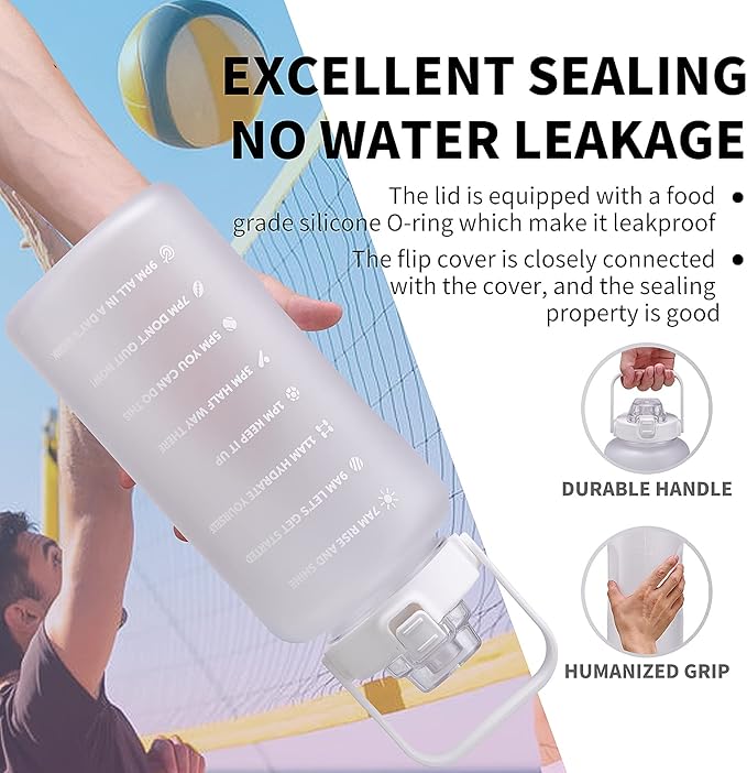 64oz,100oz,128oz Large Motivational Water Bottle with Time Marker, Leakproof & BPA Free Half Gallon Big Water Bottle with Straw Handle Tritan Frosted Water Jug for Gym,Fitness,Outdoor Sports-CasaMuseHome