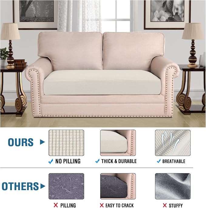 H.VERSAILTEX Super Stretch Individual Seat Cushion Covers Sofa Covers Couch Cushion Covers Slipcover Sets Thick Jacquard Textured Twill Fabric (1 Piece Loveseat Cushion Cover, Porcelain)-CasaMuseHome