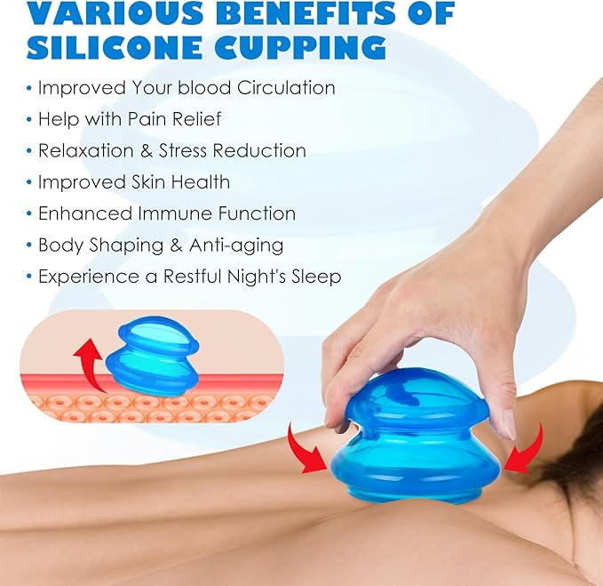 3Pcs Cupping Therapy Set-Professional Silicone Cupping, Suitable for Facial Body Massage/Deep Myofascial Release/Pain Relief/Muscle Relaxation & More (Blue,3pcs)-CasaMuseHome