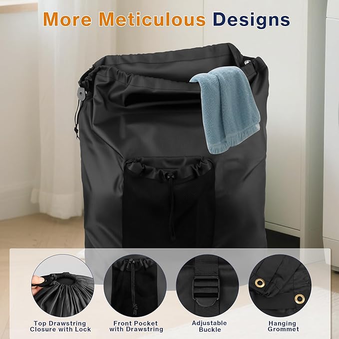 2-Pack Backpack Laundry Bags, Heavy Duty Laundry Bag Backpacks with Adjustable Shoulder Straps, Door Hanging Washing Bag, Laundry Hamper Lining for College Dorm, Travel, Laundromat-CasaMuseHome