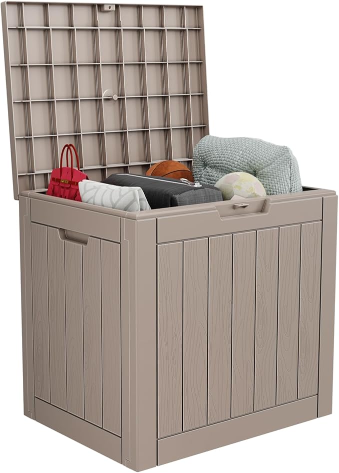 30 Gallon Resin Deck Box, Lockable Outdoor Storage Box for Patio Cushions Storage Furniture,Garden Tools, Pool Supplies, Weatherproof and UV Resistant- Grey-CasaMuseHome
