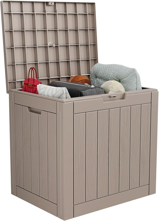 30 Gallon Resin Deck Box, Lockable Outdoor Storage Box for Patio Cushions Storage Furniture,Garden Tools, Pool Supplies, Weatherproof and UV Resistant- Grey-CasaMuseHome