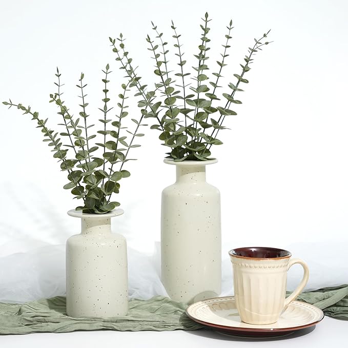 18Pcs Faux Eucalyptus Stems, 15" Artificial Eucalyptus Plants with White Frosted Coating, Fake Eucalyptus Decor Plastic Greenery Leaves for Wedding Bouquets Home Decor DIY Floral Arrangements-CasaMuseHome