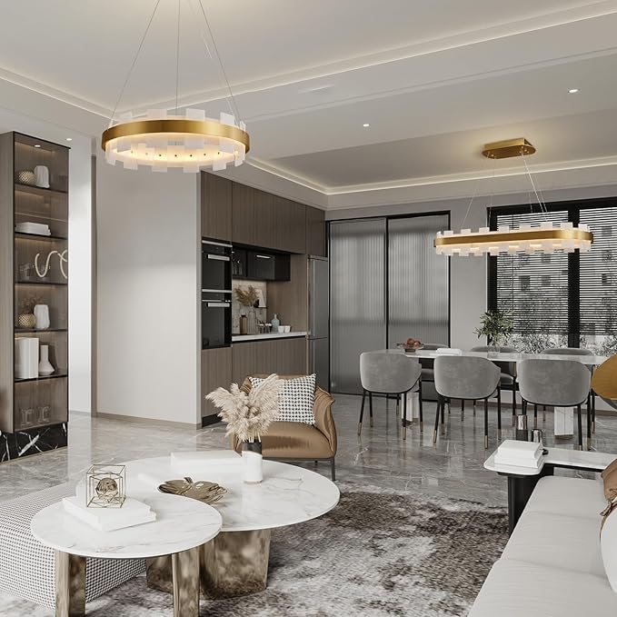 20" Natural Spanish Alabaster Round Chandelier, Adjustable Large Chandeliers for Living Room Over Table, Modern Luxury Alabaster Stone Chandelier for Drawing Room, Bedroom, Hallway, Foyer-CasaMuseHome