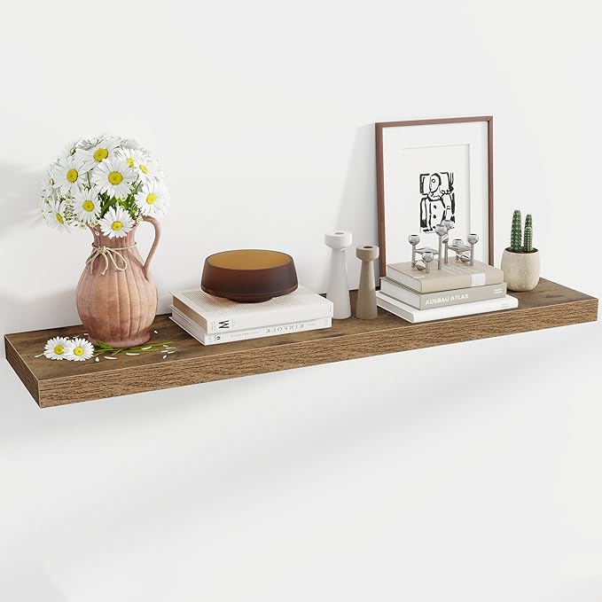 48 Inch Floating Shelves, 12 Inch Deep Floating Shelves for Wall, Floating Shelf with Invisible Brackets, Deep Wall Shelves for Bathroom, Bedroom, Living Room, 1 Pack, Brown-CasaMuseHome