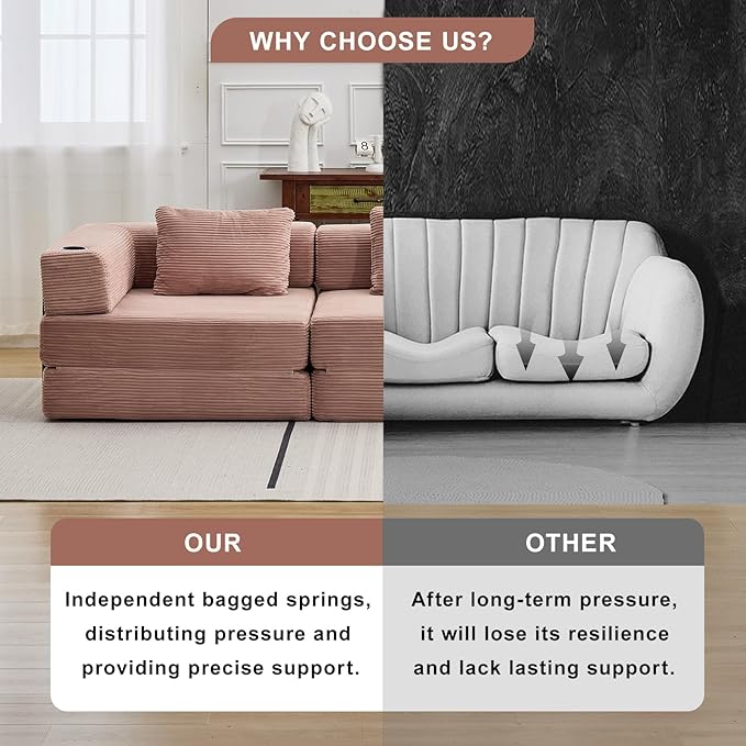 78" W Loveseat Sofa, 4 in 1 Convertible Floor Sofa Bed, Boneless Cloud Couch with Cup Holder, Fold Out Floor Couch, Loveseat Recliner Sleeper for Living Room Bedroom Lounge(Corduroy, White)-CasaMuseHome