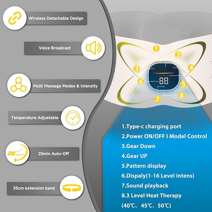 Abs Stimulator Abdominal, ab Belt Muscle Stimulator with Heat for Belly Fat Loss, Stomach Cellulite Melting, Postpartum Care Smooth & Firming, Lower Back Massager for Pain Relief Women Men Gifts-CasaMuseHome
