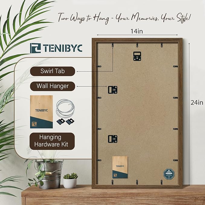 14x24 Picture Frame 3 Pack - Brown Woodgrain, Wood Poster Frame, Gallery Poster Frame - Wall Hanging-CasaMuseHome