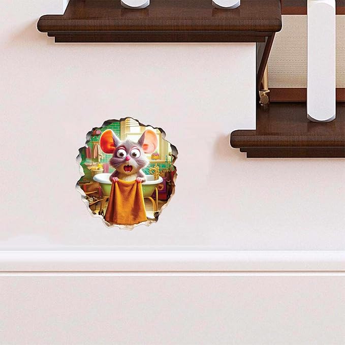 3D Mouse Sticker - Shower - Mousehole Wall Sticker Decal - Removable Bathroom Decor - Kids Room - Peel & Stick - Whimsical Home Decor - MICESTERPIECE-CasaMuseHome