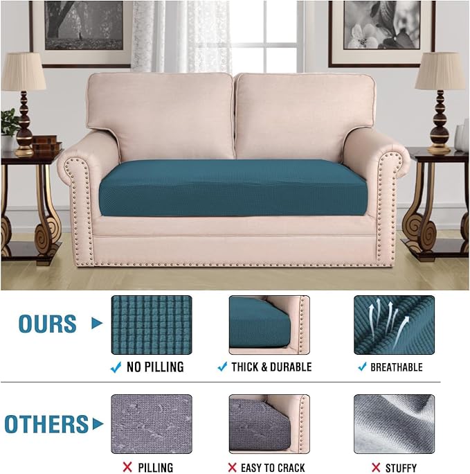 H.VERSAILTEX Super Stretch Individual Seat Cushion Covers Sofa Covers Couch Cushion Covers Slipcover Sets Thick Jacquard Textured Twill Fabric (1 Piece Loveseat Cushion Cover, Deep Teal)-CasaMuseHome