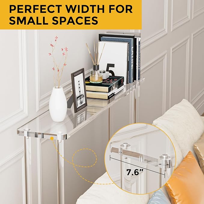 Acrylic Console Table, 2 Tier Acrylic Narrow Console Tables for Entryway,CHICUN, Square Legs, Skinny Console Table for Foyer, Sofa, Living Room,Clear-CasaMuseHome