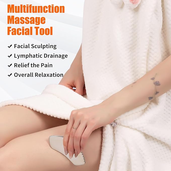 2Pcs Stainless Steel Gua Sha Facial Tools Set, Metal Face Comb Detail Skin Care Tools, Body and Face Gua Sha Sculpting for Tighten Skin Lymphatic Drainage-CasaMuseHome