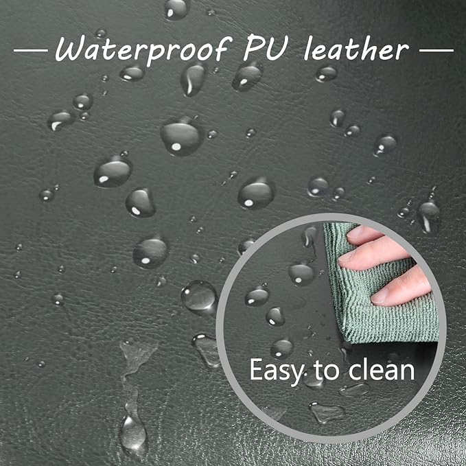 Adeco Bonded Leather Square Tufted Cubic Cube Footstool, 18" Height Storage Ottomans, with Lid, Cement Grey-CasaMuseHome