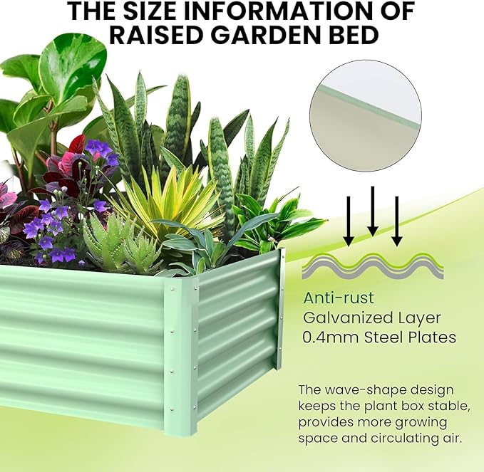 6x3x1ft Large Outdoor Planter Boxes Kit Set of 2, Galvanized Raised Bed Planter with Open-Ended Base Design, Elevated for Outdoor Plants, Durable Raised Bed for Gardening,Green-CasaMuseHome