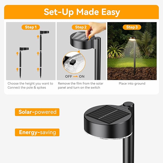 6 Pack Solar Pathway Lights Outdoor, 12 Brighter LED Solar Lights Outdoor Waterproof, Up to 12 Hrs Modern Path Light for Yard Garden Walkway Driveway Lawn-CasaMuseHome