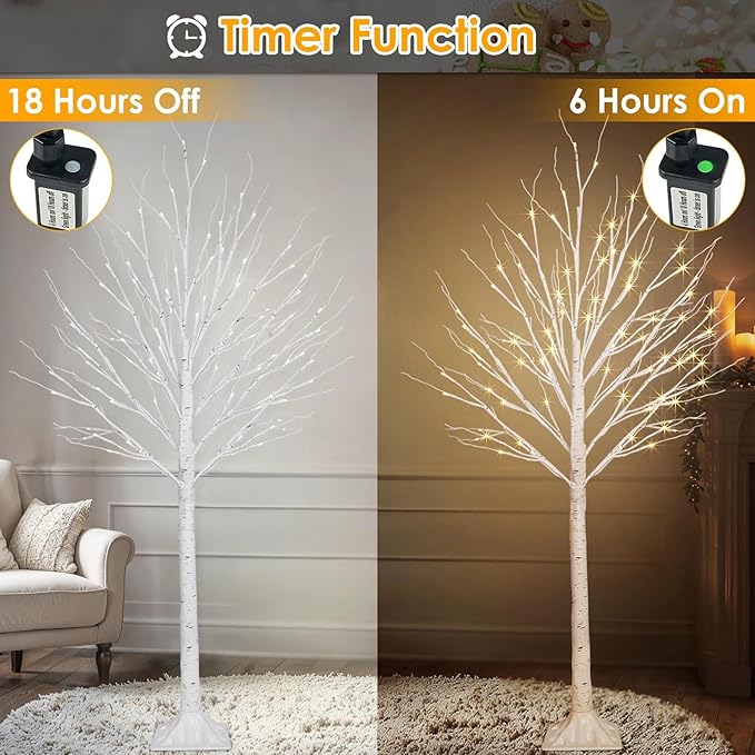2 Pack 5FT 200LED Christmas Lighted Birch Tree, Timer Function Prelit Artificial Tree Lamp Plug in with Warm White Lights, 2 Modes Twinkling Twig Trees for Indoor Outdoor Party Christmas Decorations-CasaMuseHome