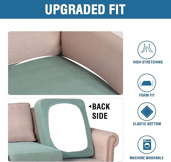 H.VERSAILTEX Super Stretch Individual Seat Cushion Covers Sofa Covers Couch Cushion Covers Slipcover Sets Thick Jacquard Textured Twill Fabric (3 Piece Sofa Cushion Covers, Sage)-CasaMuseHome
