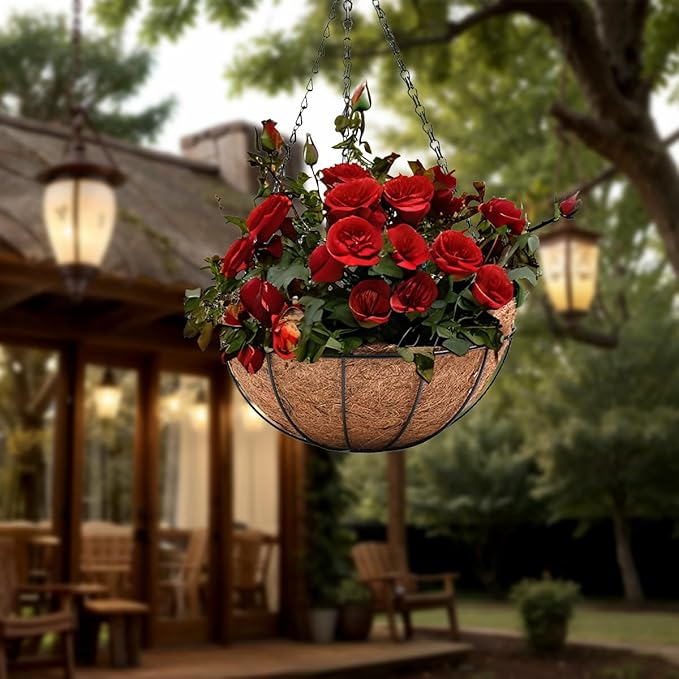 4 Pack 10 inch Metal Hanging Planters Basket with Coco Coir Liner Outdoor-Hanging Baskets for Plants Outdoor,Metal Wire Baskets with Window Box Planters, Hanging Flower Pots for Railings-CasaMuseHome