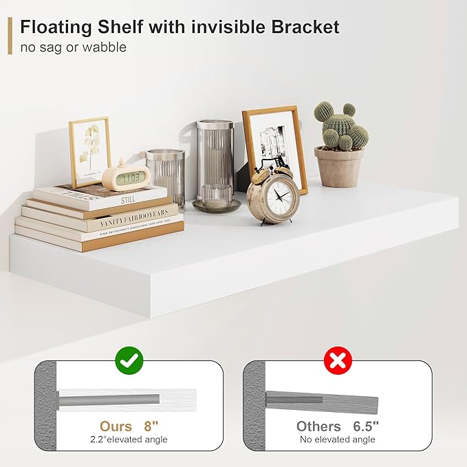 12" Deep White Floating Shelves,Over Toilet Long Wall Mounted Modern Farmhouse 36 inches,Wall Shelves with Invisible Brackets for Bedroom, Bathroom, Living Room, Kitchen, Set of 1-CasaMuseHome
