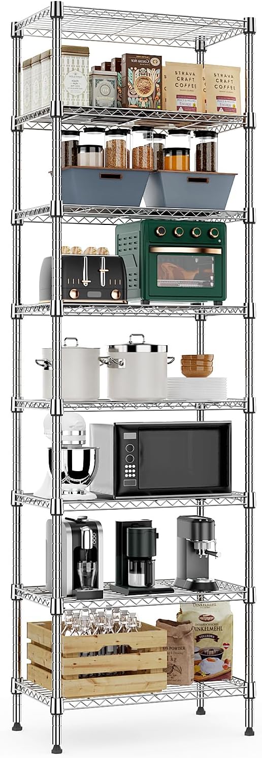 8 Tier 2000 lbs Storage Rack Metal Wire Shelving Unit, Storage Standing Shelf Organizer for Laundry Bathroom Kitchen Pantry Closet Garage Utility Room, Chrome 13.8" D x 23.6" W x 79.5" H-CasaMuseHome