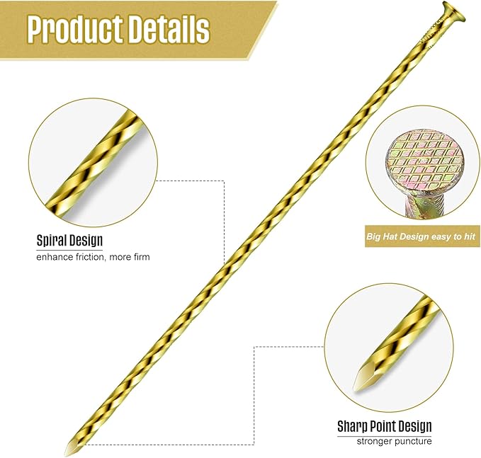 200 Pcs Metal Nails 8 Inch Artificial Spikes Galvanized Spiral Landscape Stakes Edging Spikes Garden Stakes for Fake Landscaping Grass Ground Lawn(Gold)-CasaMuseHome