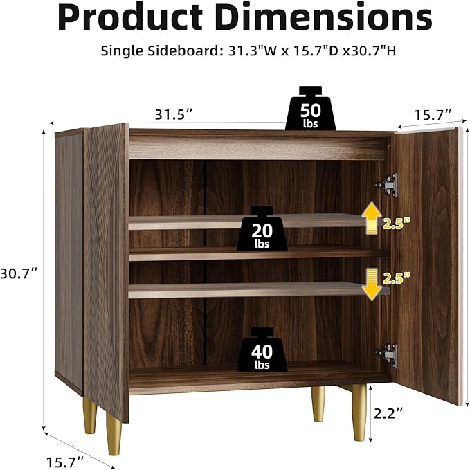 65 Inch Fluted TV Stand, Mid Century Modern Entertainment Center with Storage Cabinets & Adjustable Shelves, Media Console TV Credenza for Living Room, Dining Room, Hallway, Walnut-CasaMuseHome