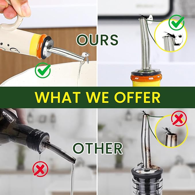 18 oz Ceramic Olive Oil Dispenser Bottle for Kitchen, Large Capacity Oli and Vinegar Cruet with Stainless Steel Spout, 540 ml Oil Container with Handle for Cooking Preventing, Vinegar Cruet-CasaMuseHome