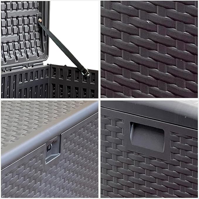 73 Gallon Large Storage Box with Lid,Waterproof Outdoor Storage Container for Patio Furniture Cushions, Gardening Tools, Pool Accessories, Lockable Resin Deck Box with handle Brown-CasaMuseHome