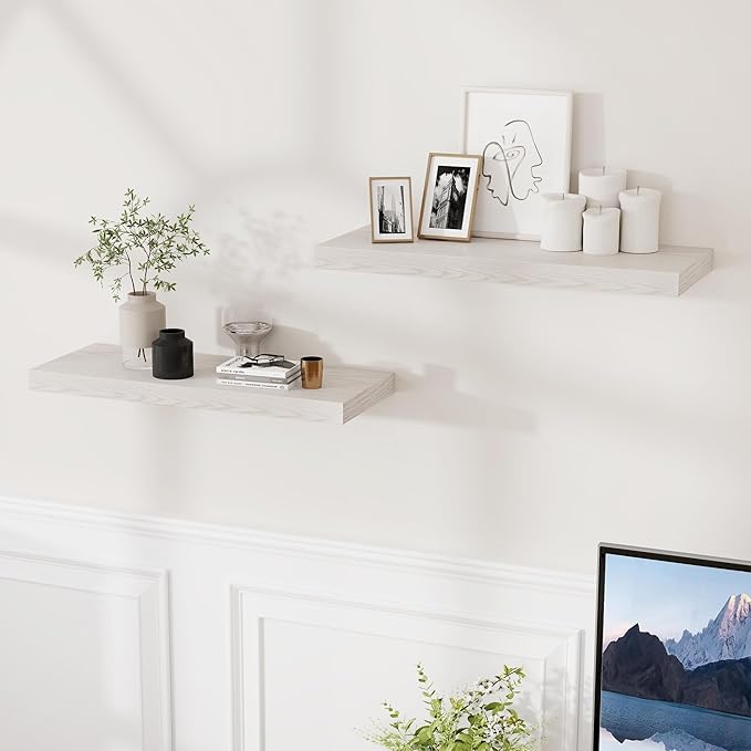 24 x 9 Floating Shelves, 9 Inch Deep Floating Shelf Wall Mounted, 24 Inch Bathroom Shelves Set of 2, Rustic Wood Wall Shelf for Bedroom, Living Room, Brich Color-CasaMuseHome