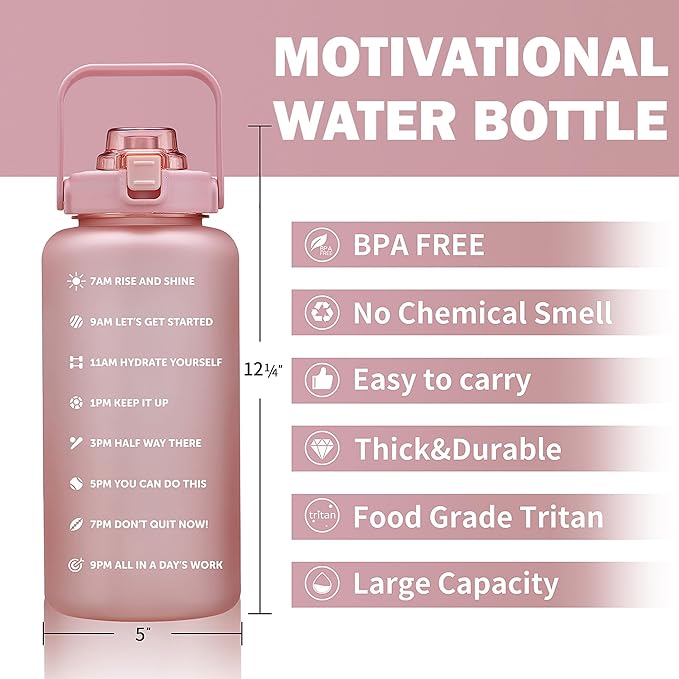 64oz,100oz,128oz Large Motivational Water Bottle with Time Marker, Leakproof & BPA Free Half Gallon Big Water Bottle with Straw Handle Tritan Frosted Water Jug for Gym,Fitness,Outdoor Sports-CasaMuseHome