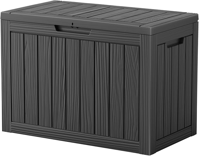 45 Outdoor Storage Box, Waterproof Resin Deck Box with Side Handles, Lockable Outdoor Bench for Indoor & Outdoor Use, Storage Bin for Patio Cushions, Garden Tools, Package Delivery, Black-CasaMuseHome