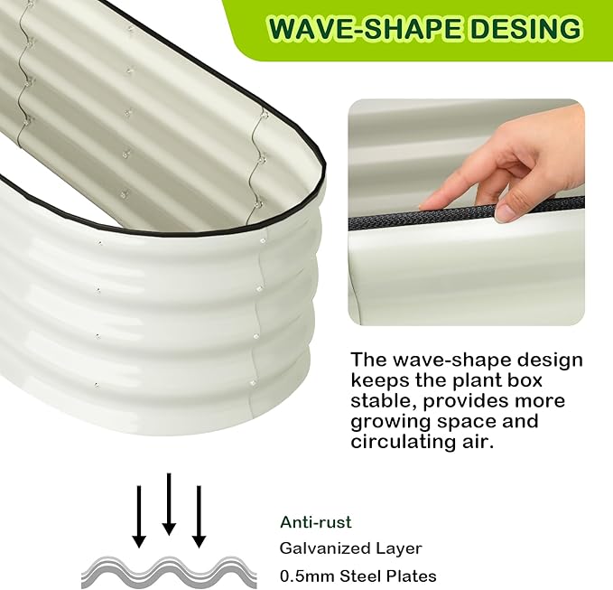 2 Pcs 4.5x2x1.5ft Oval Raised Garden Bed,Galvanized Raised Beds,Open-Ended Base Metal Raised Planter Beds,Garden Bed Outdoor,Planter Raised Boxes for Vegetables,Flowers,Tool-Free Asse,White-CasaMuseHome