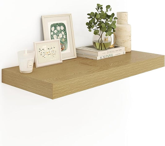 12" Deep Oak Floating Shelves,Over Toilet Long Wall Mounted Modern Farmhouse 36 inches,Wall Shelves with Invisible Brackets for Bedroom, Bathroom, Living Room, Kitchen, Set of 1-CasaMuseHome