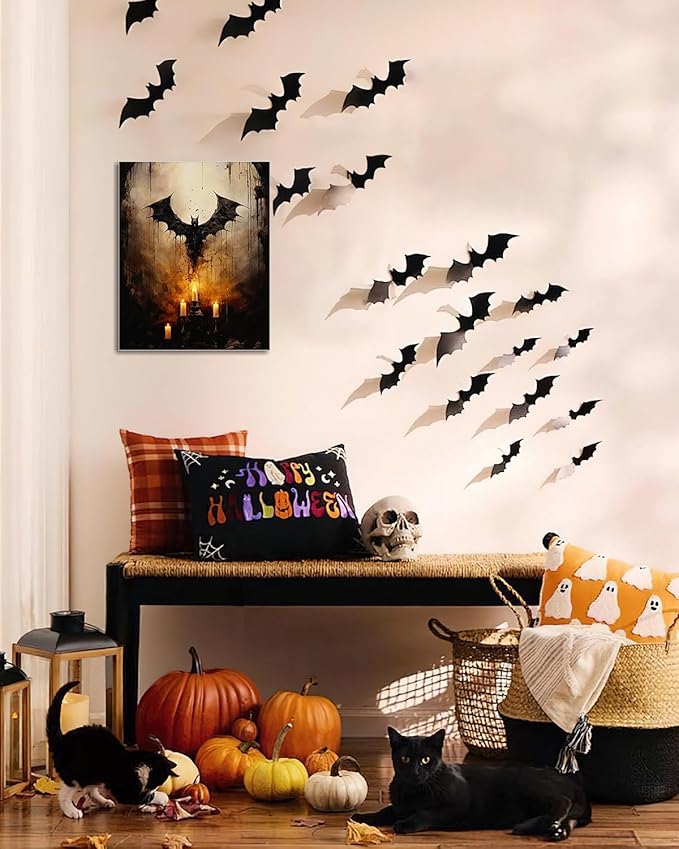 AbcCustomize Halloween Canvas Wall Art - Vintage Moody Bat Poster, Gothic Dark Academia Wall Decor, Spooky Halloween Decor for Farmhouse & Cottage, Fall Decorations Indoor for Living Room & Bedroom-CasaMuseHome