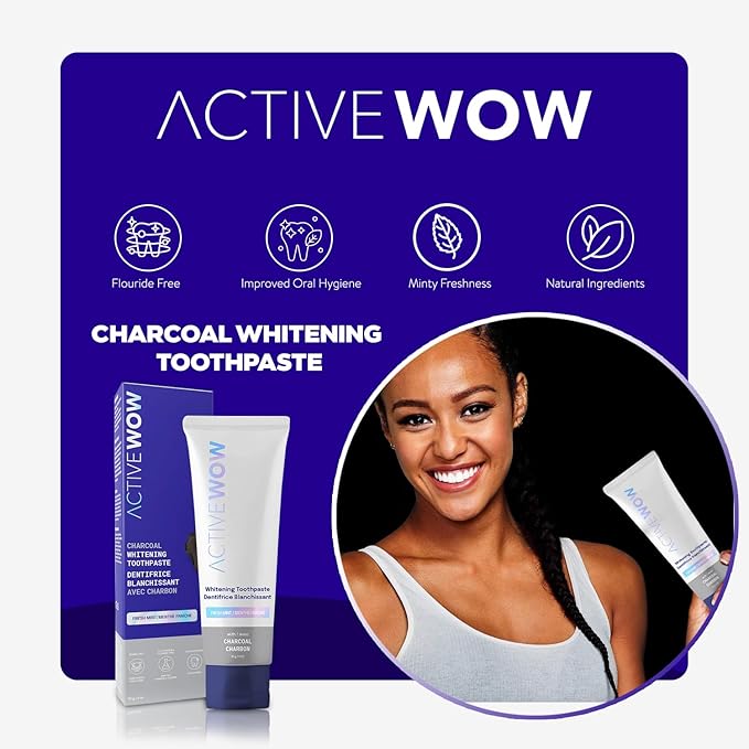 Active Wow Activated Charcoal Toothpaste - for Whitening Teeth, Made with Organic Coconut Oil & Xylitol, Charcoals Activated-Toothpaste (4 Ounce (Pack of 1)-CasaMuseHome